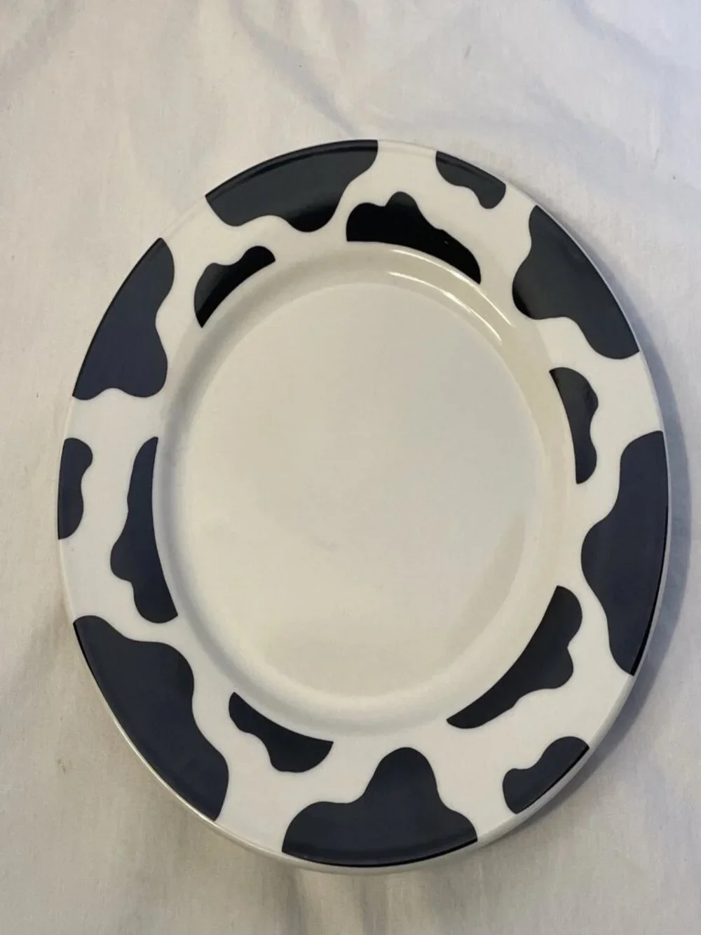 Vintage Cow Print Salad Dessert Plates Set of 2 Black White Stoneware 7.5
